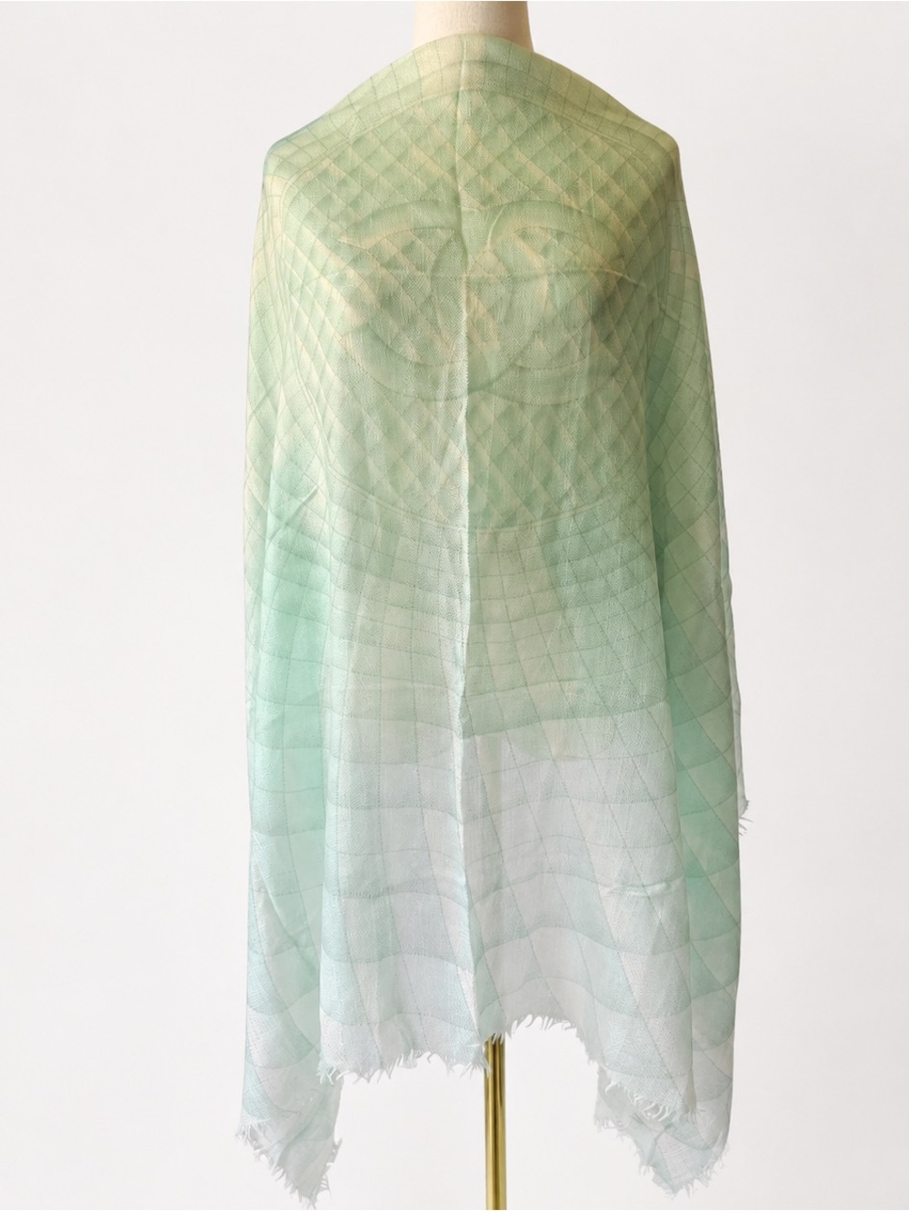 NWT CHANEL Oversized CC Logo Plaid Cashmere Silk Shawl Scarf Mint Green Italy - Picture 1 of 16